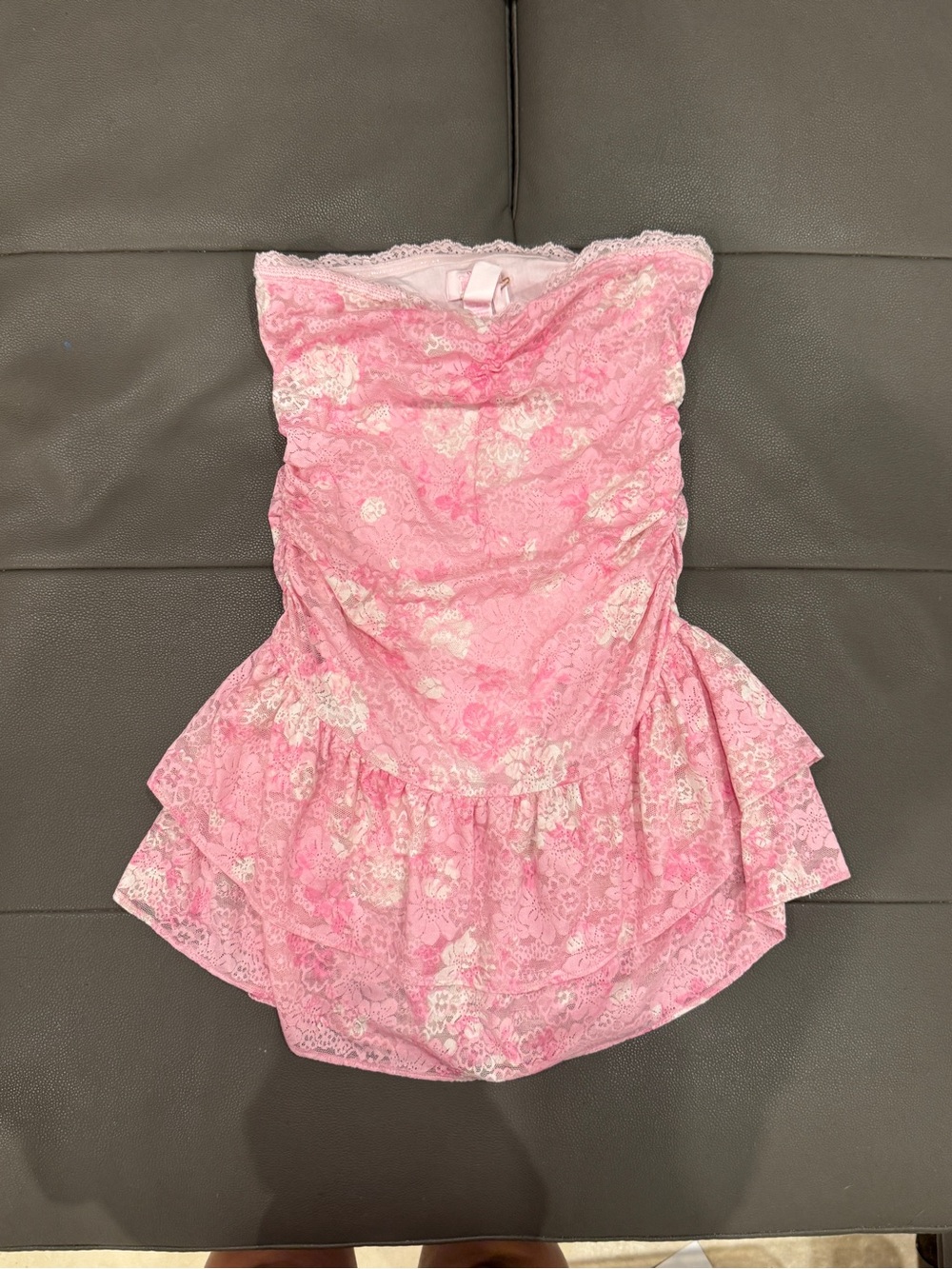 LoveShackFancy VS Pink Strapless Pink Lace Floral Ruffle Dress